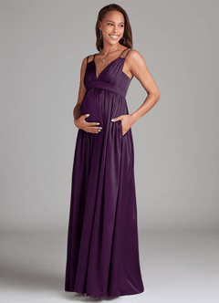 Azazie Emree Maternity Bridesmaid Dresses A-Line Stretch Satin Floor-Length Dress with Pockets image3