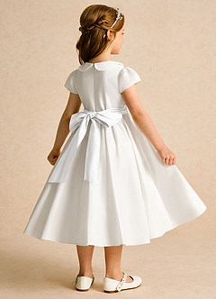 Azazie Deary Flower Girl Dresses Ivory White A-Line Bow Cotton Dress image4