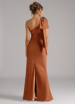 Azazie Capri Bridesmaid Dresses Copper Mermaid One Shoulder Stretch Satin Dress image2