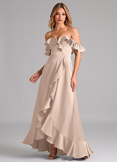 Azazie Lyra Bridesmaid Dresses English Rose A-Line Off the Shoulder Stretch Satin Convertible Dress image1