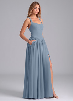 Azazie Francis Jurken voor bruidsmeisjes Jurk van Chiffon met A-Lijn Korset Stoffig Blauw image6