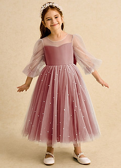 Azazie Trudy Flower Girl Dresses Terracotta Ball-Gown Sweetheart Neckline Tulle Dress image3