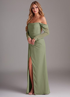 Azazie Hallie Bridesmaid Dresses Pistachio Mermaid Long Sleeve Chiffon Dress image3
