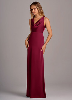 Azazie Wrenlee Bridesmaid Dresses Burgundy A-Line Stretch Satin Dress image3
