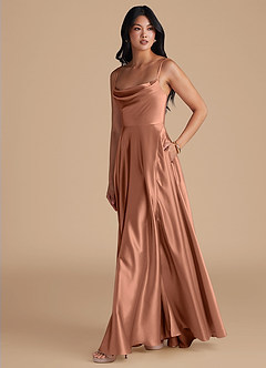 Azazie Elle Bridesmaid Dresses Bronzer A-Line with Pockets Metallic Satin Dress image6
