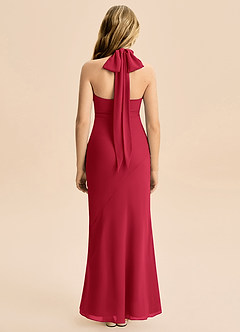 Azazie Velli Junior Meerjungfrau-Linie Hoher Kragen Chiffon Kleid Scharlachrot image2