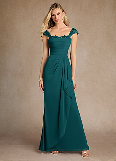 Azazie Belfast Abiti per la Madre della Sposa Abito Tubino in Maglia Pizzo Verde Pavone image4