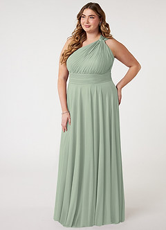 Azazie Charlize Bridesmaid Dresses Dusty Sage A-Line One Shoulder Mesh Dress image8