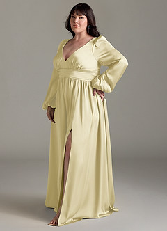 Azazie Norah Robes de demoiselle d'honneur Robe Trapèze en Satin extensible Sorbet Citron image11