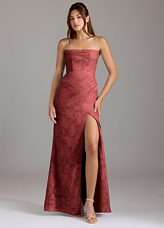 Azazie Leonis Vestidos de damas de honor Vestido Terracota de Devorado Floral de Corte Recto Convertible con Palabra de honor image1