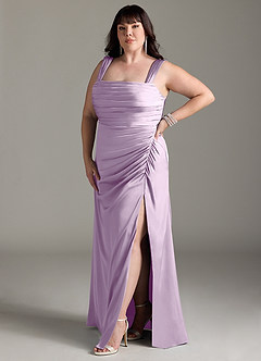Azazie Jesaphine Bridesmaid Dresses Frosted Lilac Sheath Bow Stretch Satin Dress image11