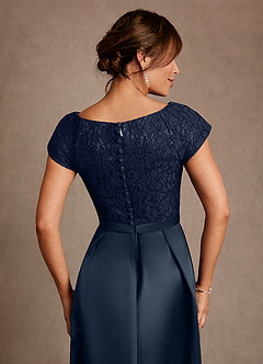 Azazie Albany Mother of the Bride Dresses Dark Navy A-Line Pleated Lace Dress image6