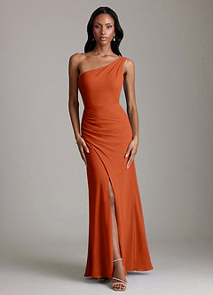 Azazie Madelyn Robes de demoiselle d'honneur Robe Sirène Convertible en Mousseline de soie Asymétrique Orange Brûlée image7