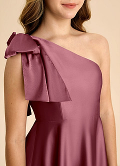 Azazie Penguin Junior Abito A-Line in Raso Elasticizzato Fiocco Rosa Del Deserto image7