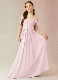 Azazie Kaitlynn Junior Vestido de Rosa Rubor de Gasa de Corte En A con Vestidos sin tirantes image1