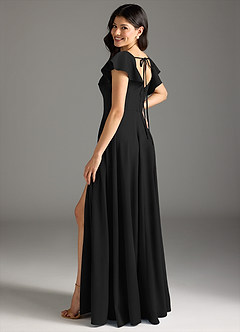 Azazie Bondi Vestidos de damas de honor Vestido de Negro de Crepé elástico de Corte en A con Volante image6