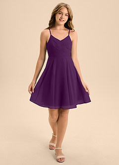Azazie Avelina Junior Grape A-Line Pleated Chiffon Dress image3