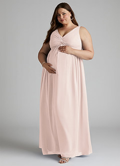 Azazie Yetta Maternity Bridesmaid Dresses A-Line V-Neck Gathered Chiffon Floor-Length Dress image9