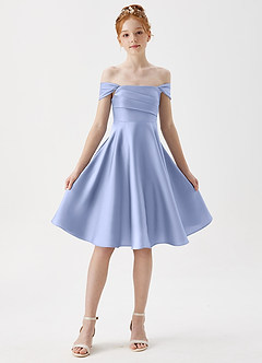 Azazie Amira Junior Ice A-Line Pleated Stretch Satin Dress image5