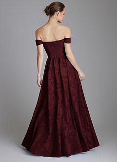 Azazie Raisa Bridesmaid Dresses Cabernet A-Line Off the Shoulder Floral Burnout Dress image2