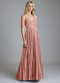 Azazie Mirella Final Sale Dusty Blue A-Line Pleated Floral Burnout Dress image4