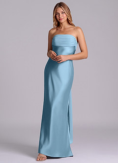 Azazie Ailanie Brudtärnklänningar Klä av Tubklänning i Stretch Satin Axelbandslös Stålblå image3