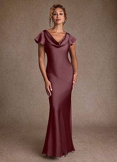 Azazie Shelby Mother of the Bride Dresses Sangria Mermaid Pleated Stretch Satin Dress image4