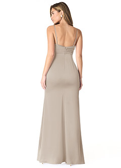 Azazie Linia Essayer des robes à la maison Robe Sirène en Satin extensible Plissée Givre image2