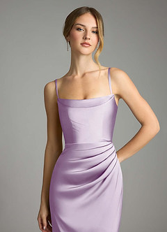 Azazie Leonis Bridesmaid Dresses Frosted Lilac Mermaid Pleated Stretch Satin Convertible Dress image3