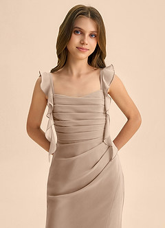 Azazie Jessamine Junior Vestido de Gris Pardo de Gasa de Corte Sirena con Escote de Corazón image7