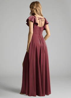 Azazie Bondi Brautjungfernkleider A-Linie Schleifen Stretch-Satin Kleid Merlot image3
