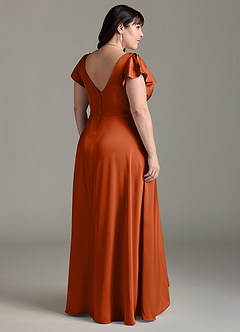 Azazie Omari Bridesmaid Dresses Burnt Orange A-Line Stretch Satin Dress image8