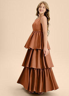 Azazie Meadowyn Junior Copper A-Line Bow Stretch Satin Dress image5
