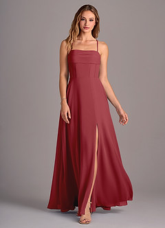 Azazie Carolyn Bridesmaid Dresses Pomegranate A-Line Pleated Chiffon Dress image4