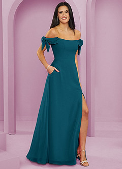 Barbie ♥ Azazie Brautjungfernkleider Wandelbar A-Linie Schulterfrei Chiffon Kleid Tintenblau image4
