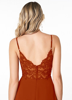 Azazie Lena Bridesmaid Dresses Paprika A-Line Lace Chiffon Dress image5