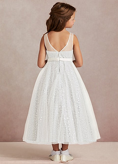 Azazie Siwa Flower Girl Dresses Ivory A-Line Beaded Tulle Dress image3