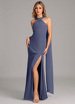 Azazie Kinsley Robes de demoiselle d'honneur Robe Sirène en Mousseline de soie Plissée Bleu Orageux image4