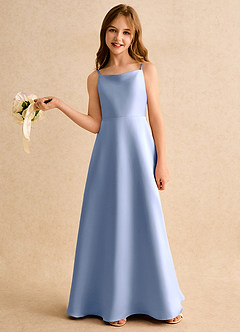 Azazie Joella Girls Formal Flower Girl Dresses Ice A-Line Pleated Matte Satin Dress image2
