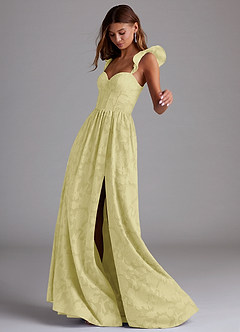 Azazie Denisse Bridesmaid Dresses Lemon Sorbet A-Line Ruched Floral Burnout Dress image2