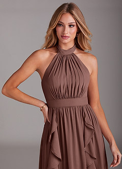 Azazie Avary Bridesmaid Dresses Espresso A-Line Pleated Chiffon Dress image6