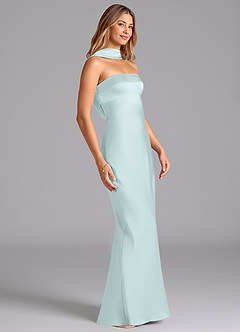 Azazie Lusinda Bridesmaid Dresses Sea Glass Mermaid Strapless Stretch Satin Dress image6