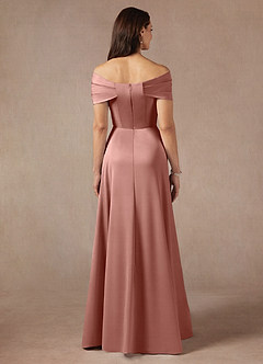 Azazie Amelia Mother of the Bride Dresses Rosette A-Line Off the Shoulder Stretch Satin Dress image6