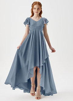 Azazie Caria Junior Robe Trapèze en Mousseline de soie Plissée Violet Crépusculaire image6