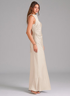 Azazie Evadne Bridesmaid Dresses White Alabaster A-Line Pleated Stretch Satin Dress image4