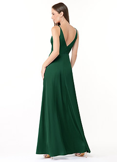 Azazie Dalilah Vestidos de damas de honor Vestido de Verde Oscuro de Satén Elástico de Corte en A con Cuello en V plisado image2