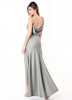 Azazie Alaija Bridesmaid Dresses Silver Mermaid Side Slit Stretch Satin Dress image1