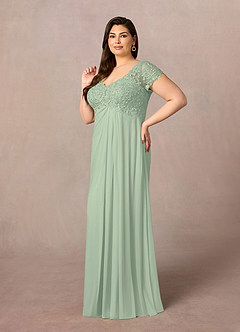 Azazie Macy Mother of the Bride Dresses Dusty Sage A-Line V-Neck Sequin Lace Lace Dress image7