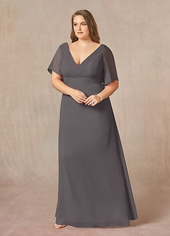 Azazie Alessa Mother of the Bride Dresses Steel Grey A-Line V-Neck Pleated Chiffon Dress image9