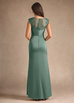 Azazie Santa Barbara Mother of the Bride Dresses Eucalyptus Sheath Pleated Stretch Satin Dress image3